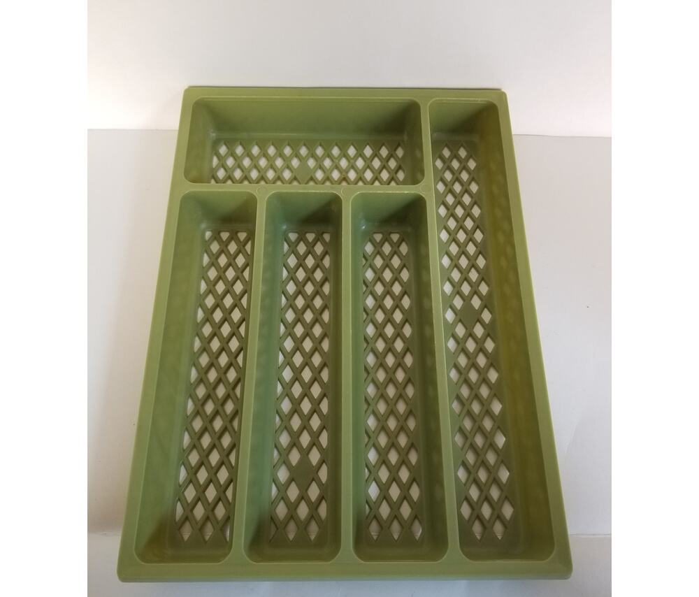 Vintage Olive Green Plastic Weave Silverware Drawer Organizer